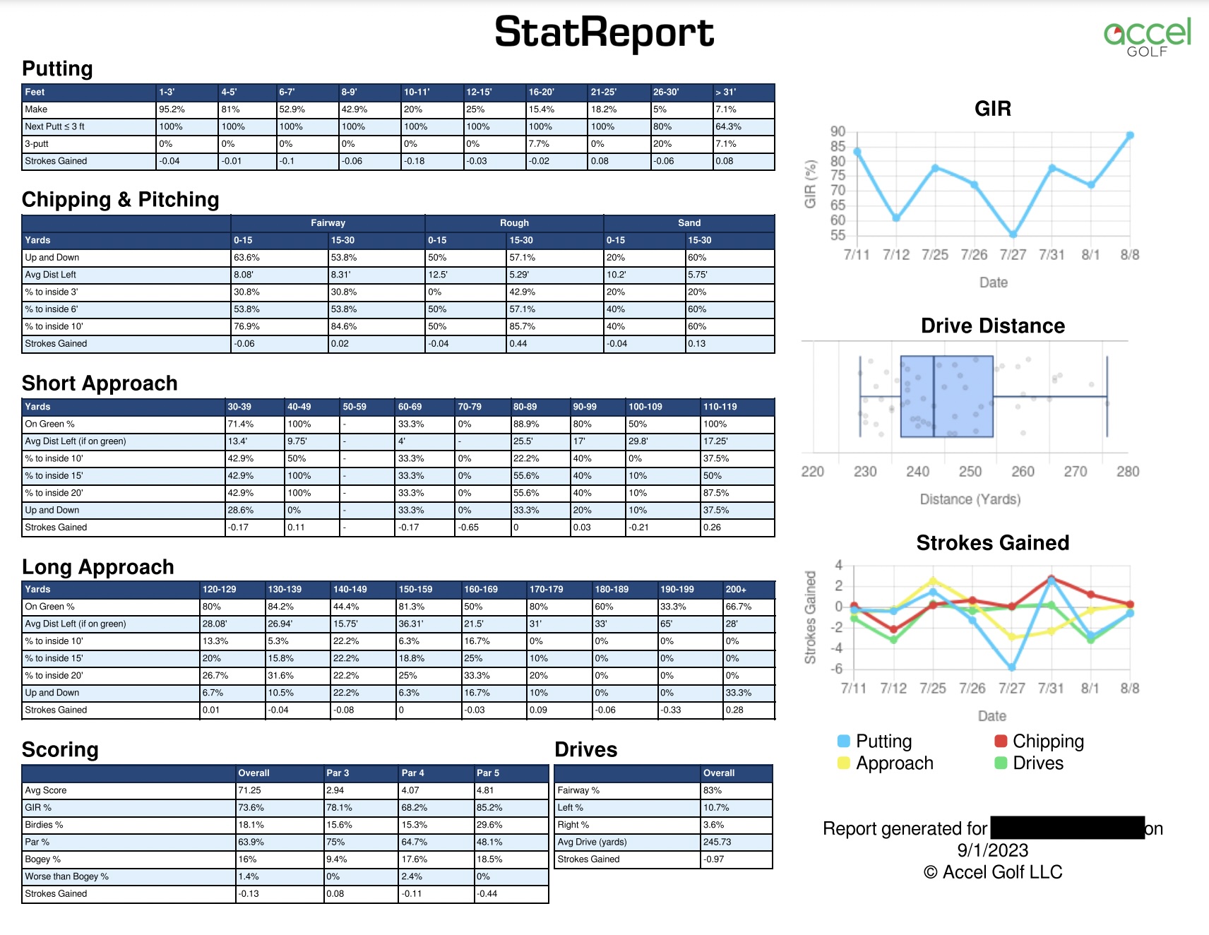 Accel Golf 1-Page Report sample